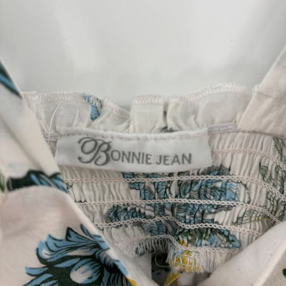 Bonnie Jean Maxi Dress Kids Size 6X White Tropical Pineapple Pom Pom Trim Summer